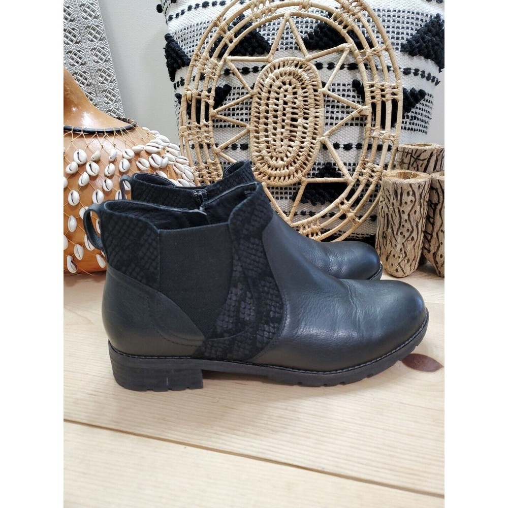 Abeo Darlington Ankle Bootie Chelsea Black Leather Snake Lug Sole Comfort 9.5